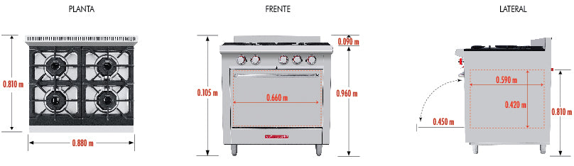 CORIAT EC-4-HG DE PISO HD PREMIUM Estufa a gas, con 4 quemadores extra grandes y 1 horno.