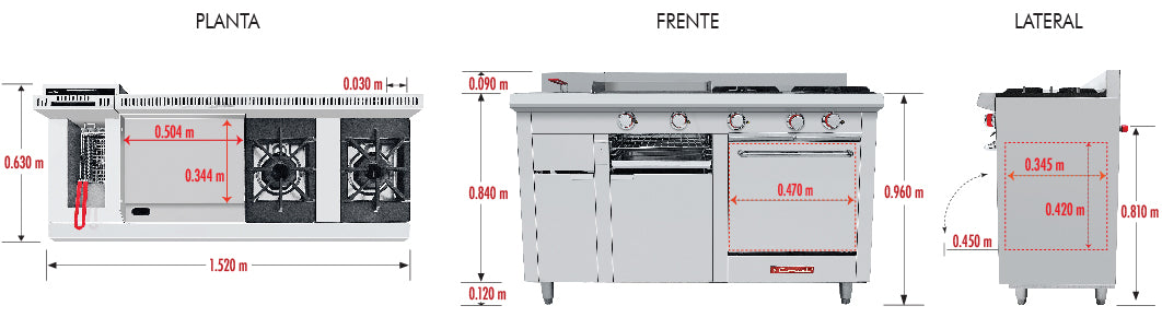 CORIAT MULTICHEF TURBO DE PISO PETIT PREMIUM Estufa a gas, con 2 quemadores, 1 plancha, 1 gratinador, 1 freidora 6.5 lt y 1 horno.