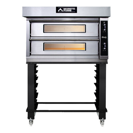 Moretti Forni iD 105.65 - Horno eléctrico de pizza de doble gaveta con soporte y deslizadores para bandejas, 52" x 43 1/4", 208V, 3 fases, 16.3 kW.