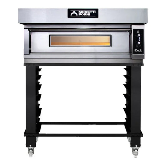 Moretti Forni iD 105.65 - Horno eléctrico de pizza de una sola gaveta con soporte y deslizadores para bandejas, 52" x 43 1/4", 208V, 3 fases, 8.2 kW.