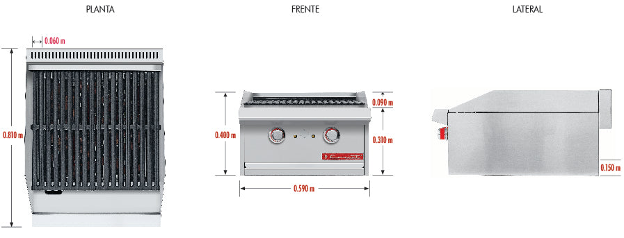 CORIAT ACV-2 DE MESA MASTER PREMIUM Asador a gas, con 2 parrillas reversibles.