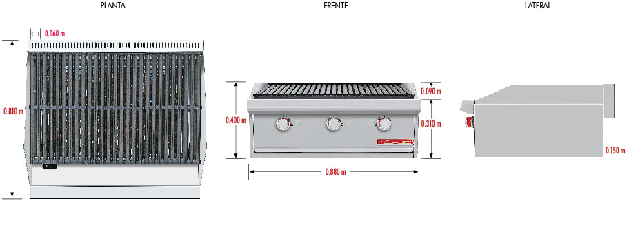 CORIAT ACV-3 DE MESA MASTER PREMIUM Asador a gas, con 3 parrillas reversibles.