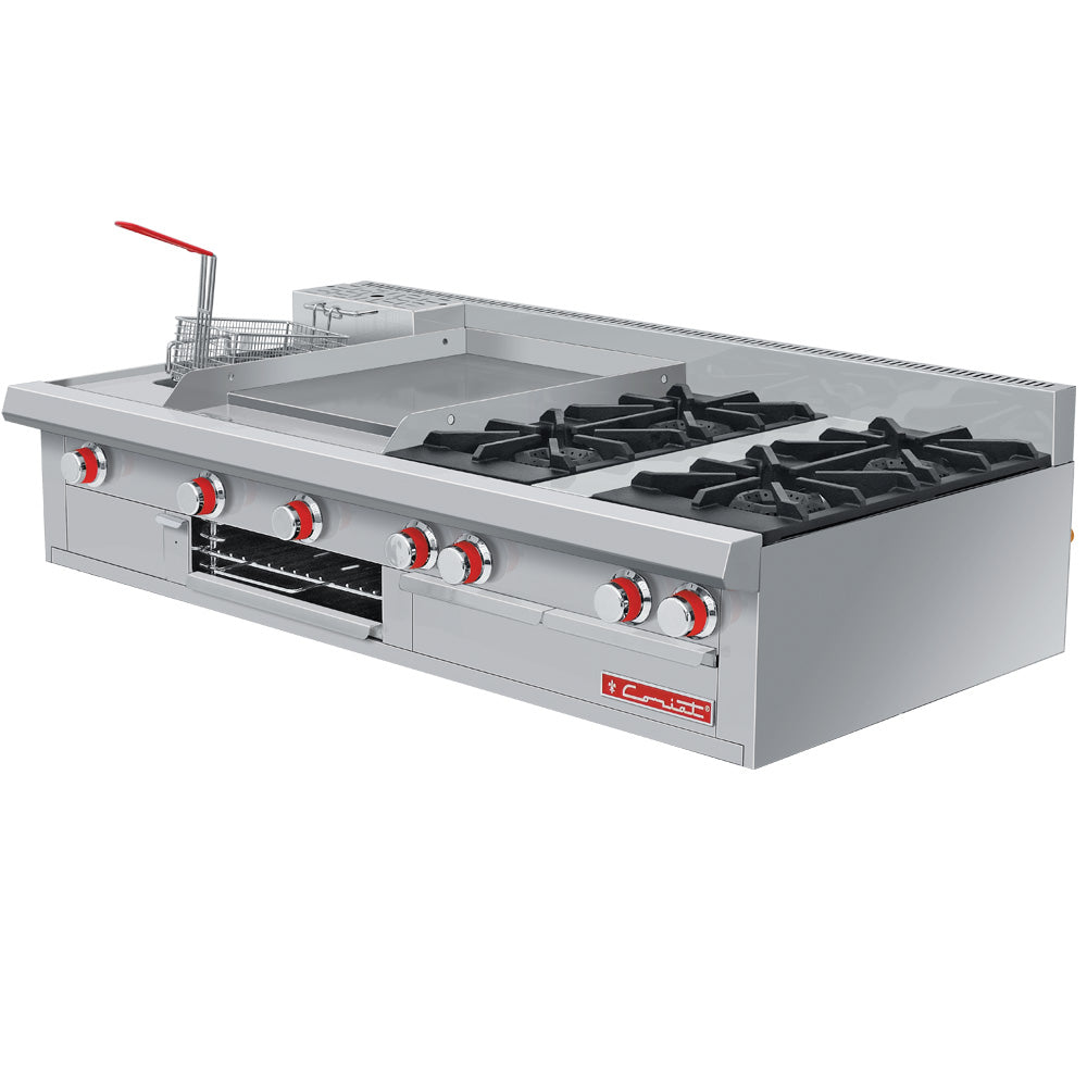 CORIAT MULTICHEF DE MESA MASTER PREMIUM Estufa a gas, con 4 quemadores, 1 plancha, 1 gratinador y 1 freidora 3 lt. 18010311